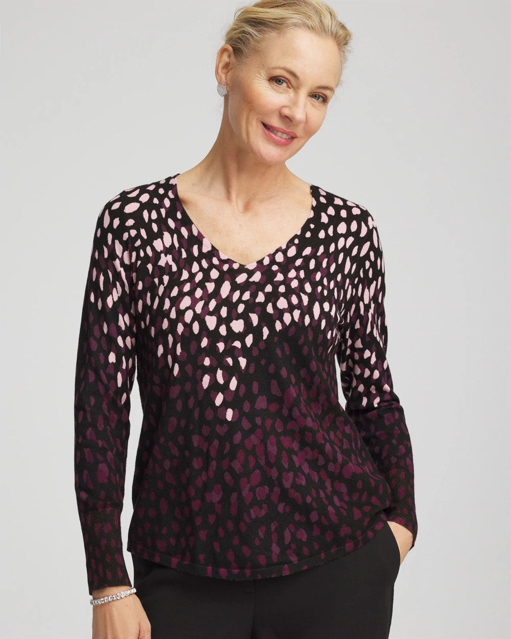 Ella Printed V-Neck Sweater Black - Chico's