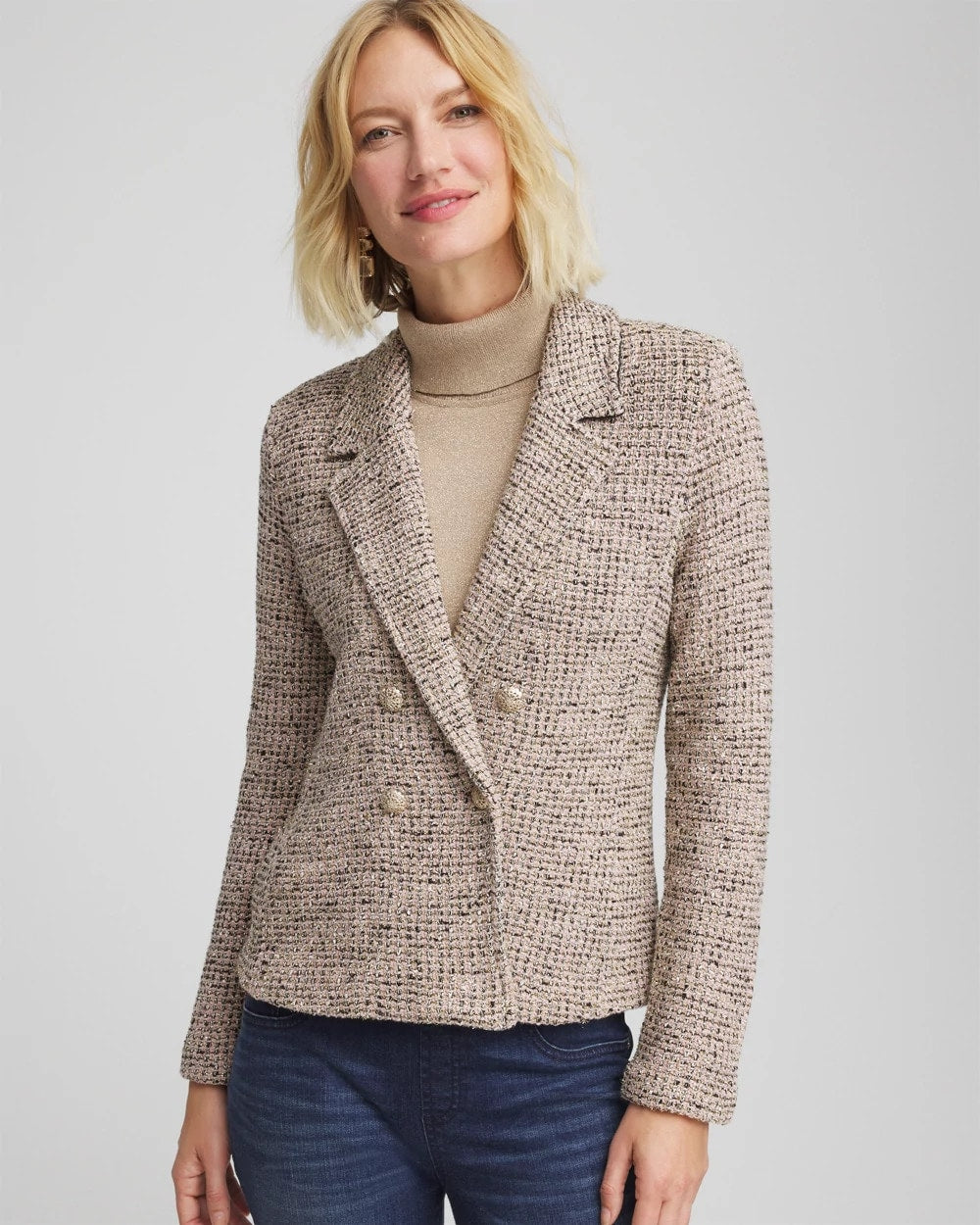Double Breasted Tweed Blazer Smokey Taupe - Chico's