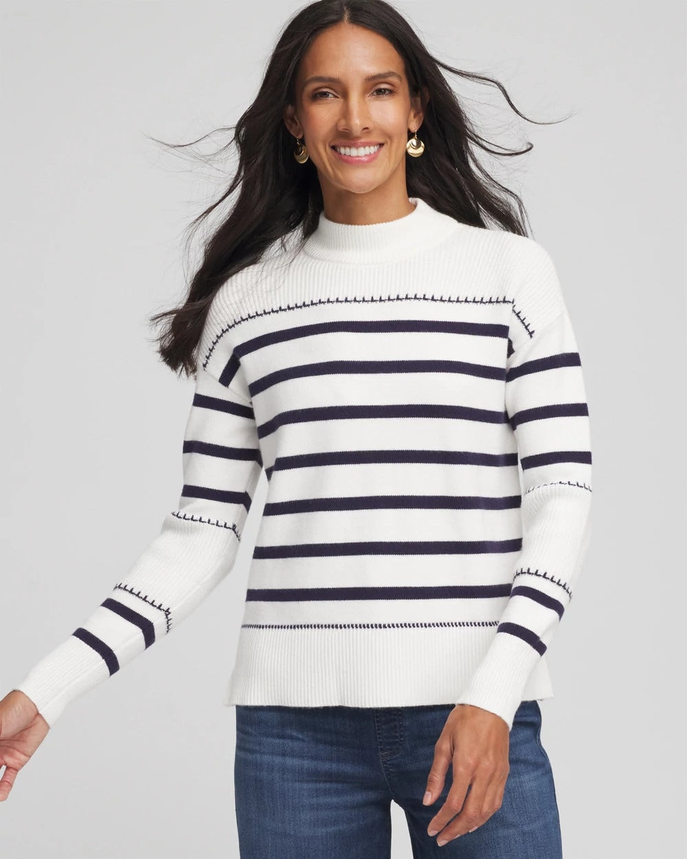 Striped Relaxed Mockneck Pullover Ecru - Chico's