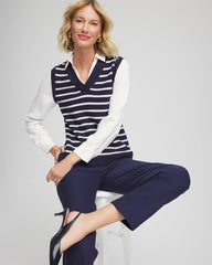 Striped V-Neck 2 in 1 Sweater Vest Passport Blue - Chico's
