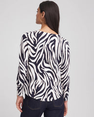 Ella Zebra V-Neck Pullover Sweater Passport Blue - Chico's
