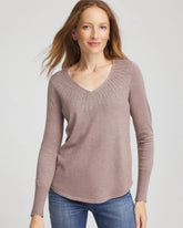 Ella Embellished V-Neck Sweater Taupe Heather - Chico's