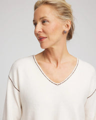 Contrast Stitch V-Neck Sweater English Cream - Chico's