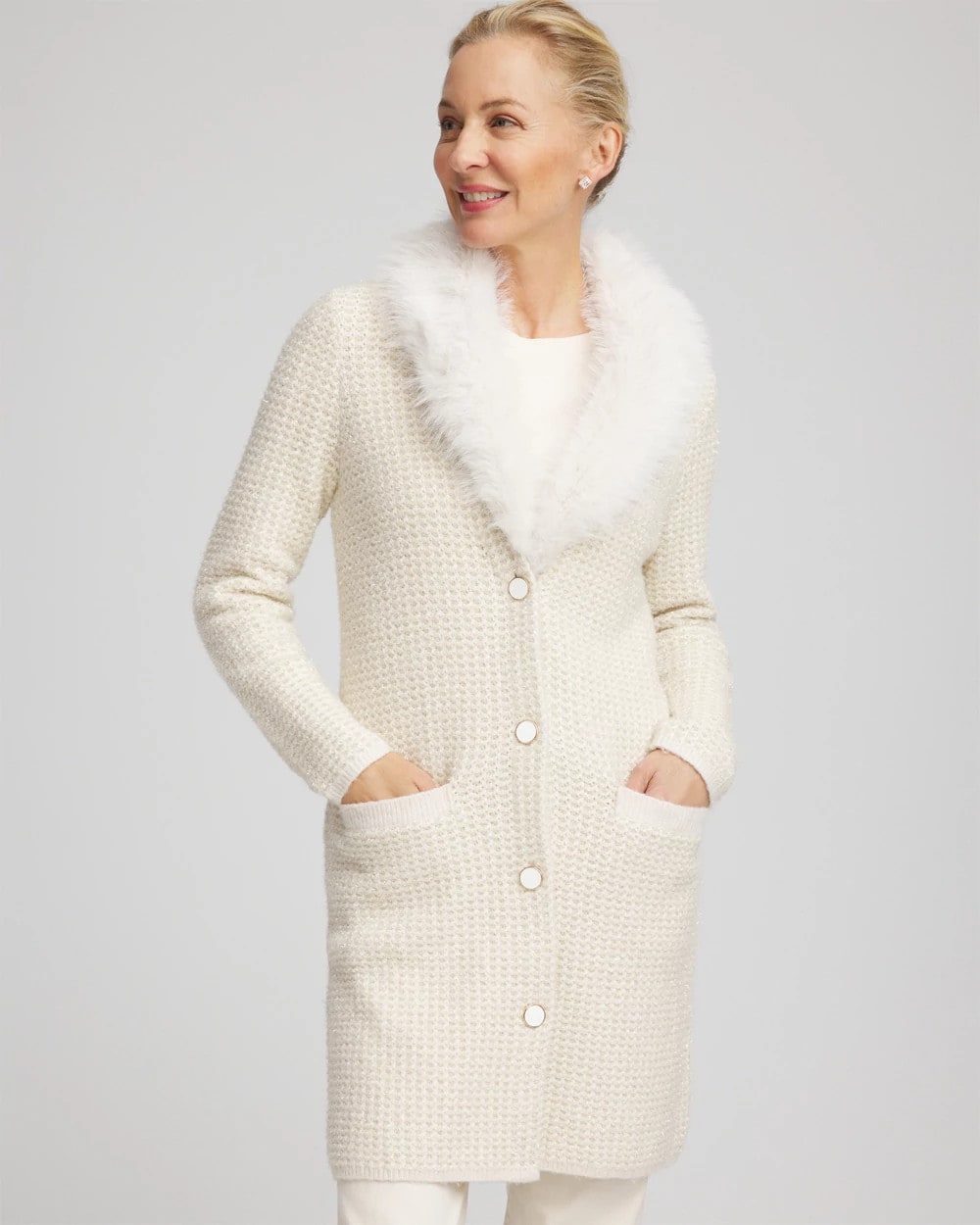 Fur Trim Cardigan English Cream - Chico's