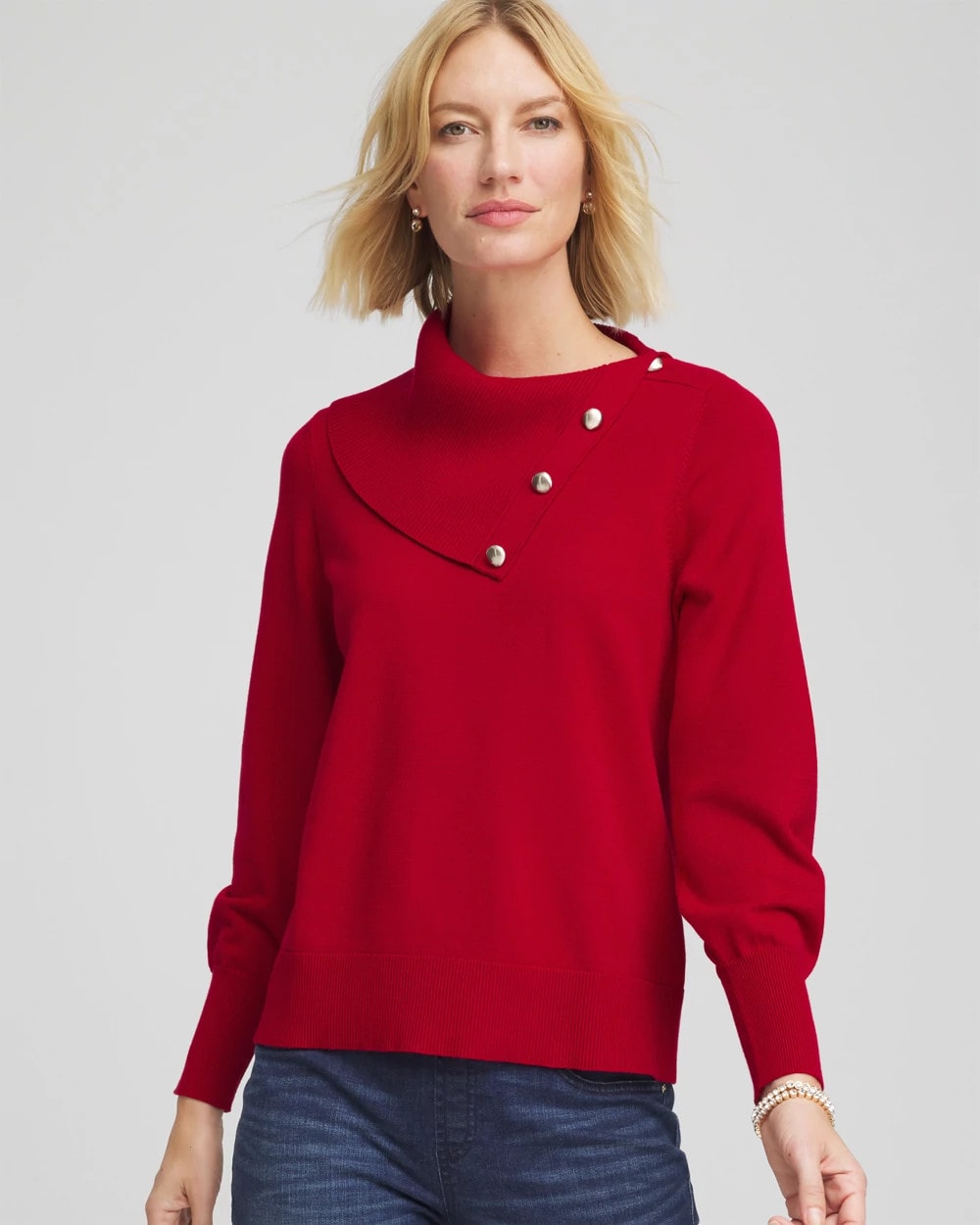 Button Envelope Neck Sweater Carmine Red - Chico's