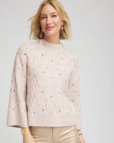 Sequined Cable Knit Sweater Birch Bark Heather - Chico's