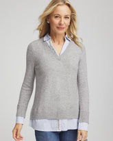 Sequin Built-In Shirt Knit Sweater Gray - Chico's