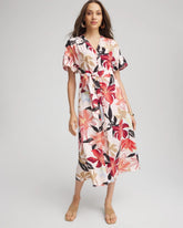 Tonal Floral Ruffle-Sleeved Midi Dress Multi - Chico's