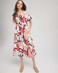 Tonal Floral Ruffle-Sleeved Midi Dress Multi - Chico's