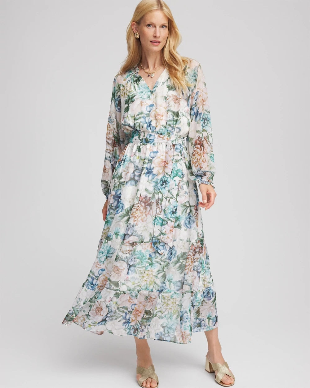 Georgette Tie-Front Maxi Dress Ecru - Chico's
