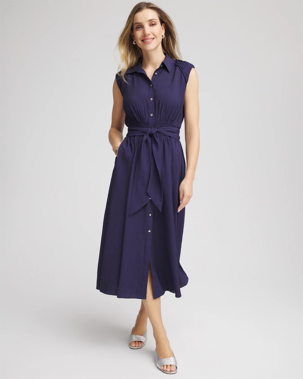 Smocked-Waist Shirtdress Passport Blue - Chico's