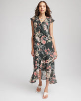 Floral Ruffle-Trim Chiffon Dress Darkest Spruce - Chico's