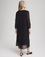 Feathered Georgette Popover Dress Black - Chico's