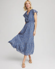 Textured Ruffled-Placket Maxi Dress Blue Lotus - Chico's