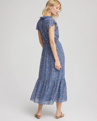 Textured Ruffled-Placket Maxi Dress Blue Lotus - Chico's