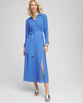 Belted Split Hem Maxi Shirtdress Blue Pearl - Chico's