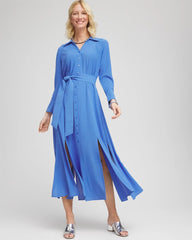 Belted Split Hem Maxi Shirtdress Blue Pearl - Chico's