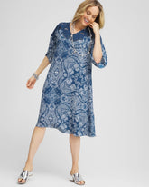 Crepe Lace-Neck Dress Seaport Blue - Chico's