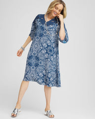 Crepe Lace-Neck Dress Seaport Blue - Chico's