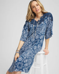 Crepe Lace-Neck Dress Seaport Blue - Chico's