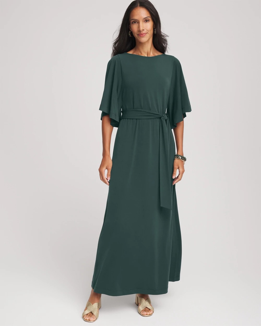 Belted Flutter-Sleeve Maxi Dress Darkest Spruce - Chico's