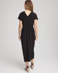 Silk-Twill Popover Midi Dress Black - Chico's