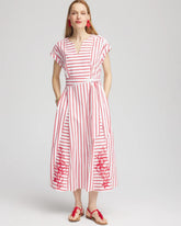 Embroidered Godet Striped Maxi Dress Alabaster - Chico's