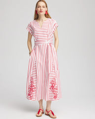 Embroidered Godet Striped Maxi Dress Alabaster - Chico's