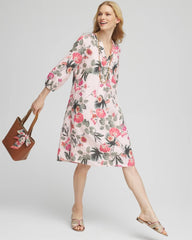 Floral Linen Pintuck 3/4 Sleeved Dress Multi - Chico's