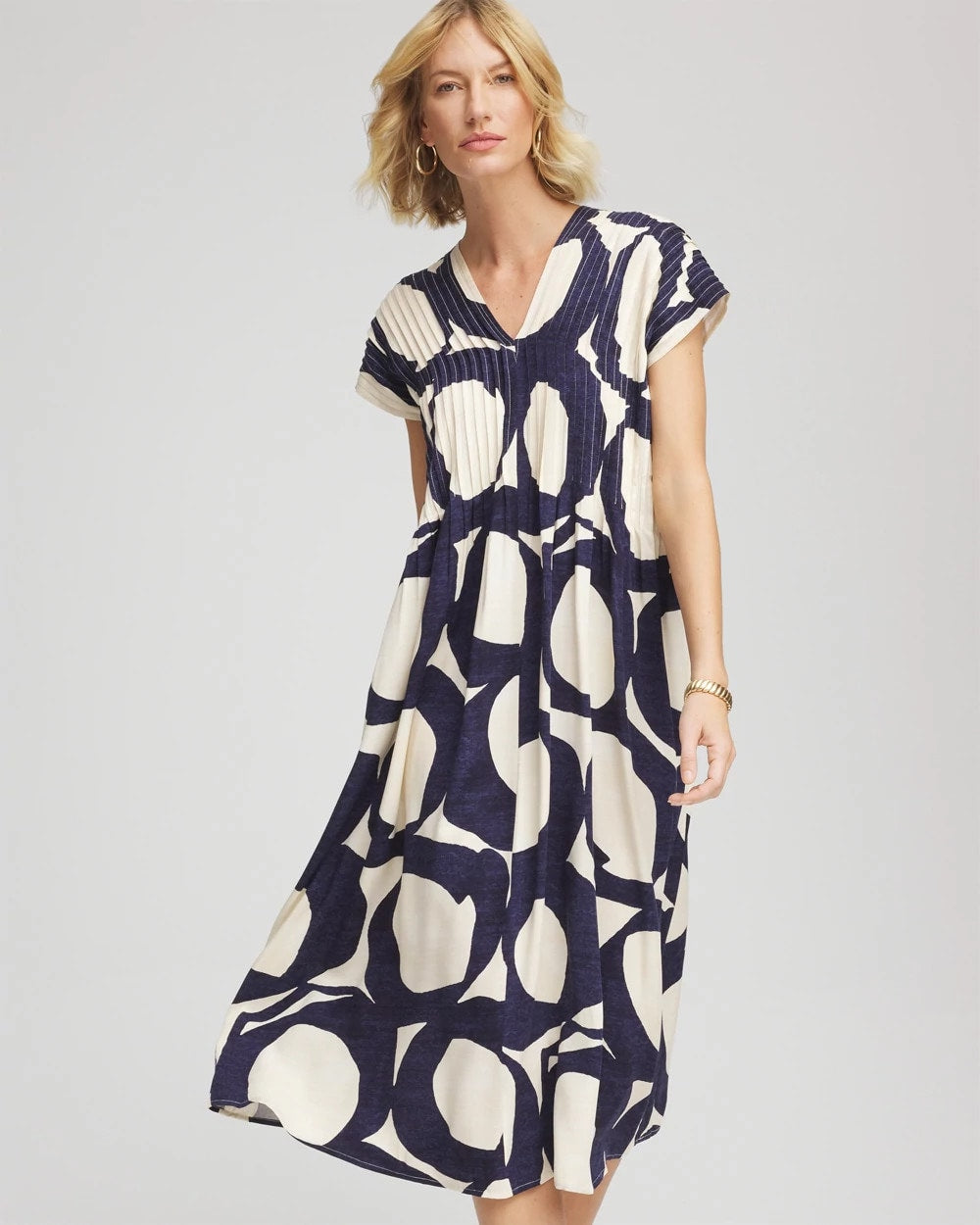 Printed Silk-Twill Popover Midi Dress Passport Blue - Chico's