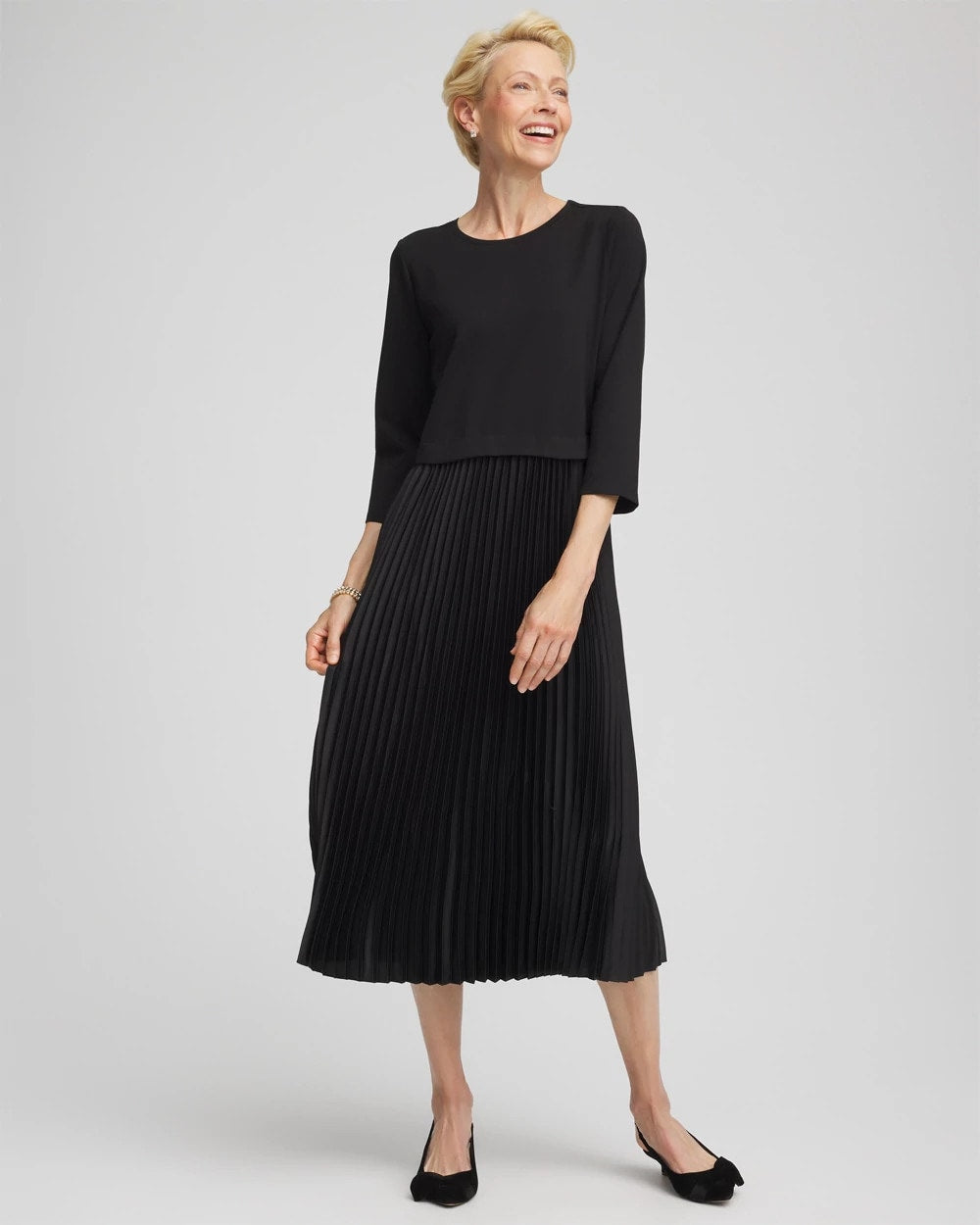 Satin-Knit Pleated Maxi Dress Black - Chico's