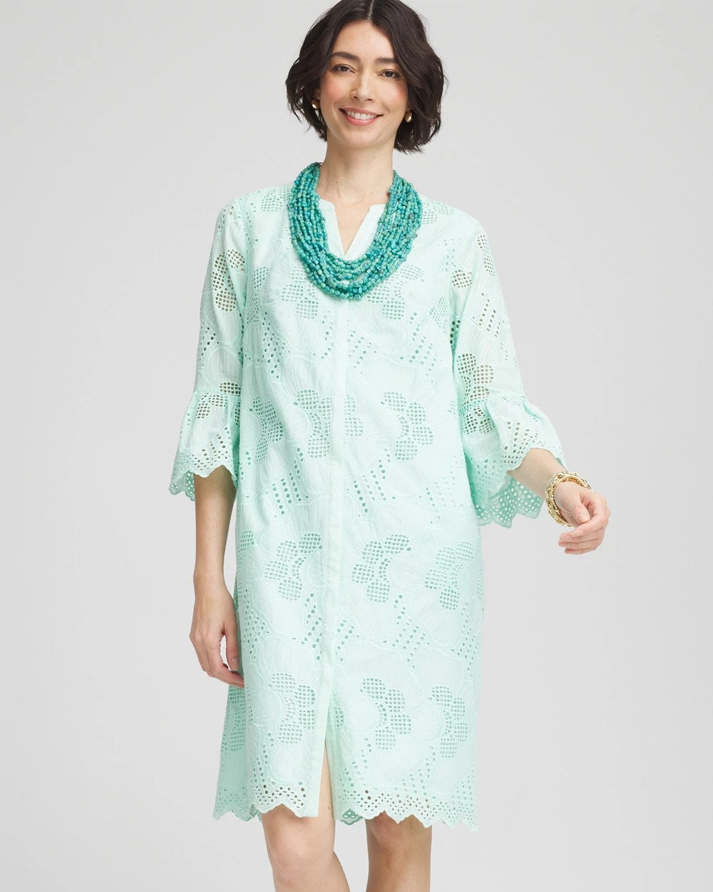 Eyelet Cotton Voile Dress Teal Waters - Chico's