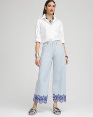 Eyelet High-Rise Wide Cropped Jeans Blue - Chico's