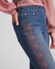 Lace Embroidered Pull-On Straight Jeans Alpine Indigo - Chico's