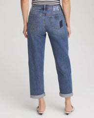 Boyfriend Patchwork Cropped Jeans Whimsical Indigo - Chico's