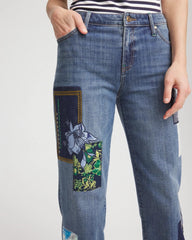Boyfriend Patchwork Cropped Jeans Whimsical Indigo - Chico's