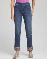 Embellished Pull-On Slim Ankle Jeggings Buttercup Indigo - Chico's