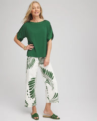 Palm-Frond-Motif Pull-On Wide-Leg Cropped Jeans Ecru - Chico's