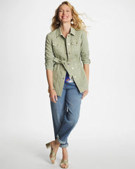 Elongated Belted Denim Jacket Seagrass Green - Chico's