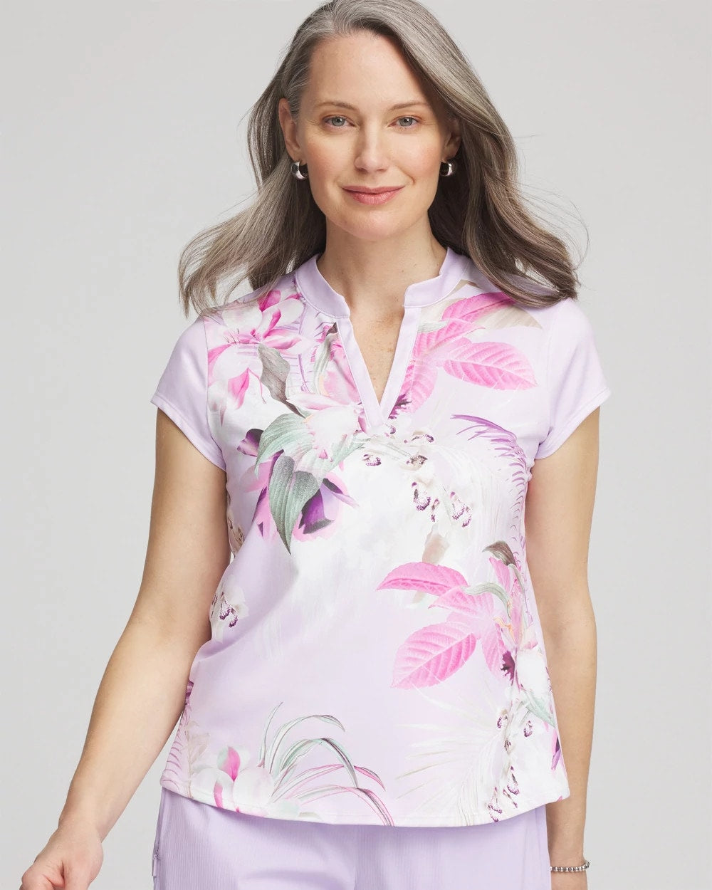 Zenergy® UPF Floral Polo Violet Aura - Chico's
