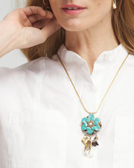 Adjustable Flower Charm Pendant Necklace Multi - Chico's