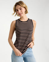Striped High Neck Rib Tank Mocha Mousse - Chico's