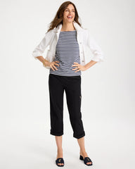 Cotton Striped Button Tee Passport Blue - Chico's