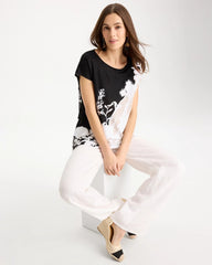 Linen Floral Seamed Tunic Black - Chico's
