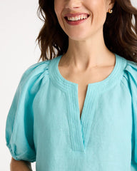 Linen Trapunto Popover Top Bondi Blue - Chico's