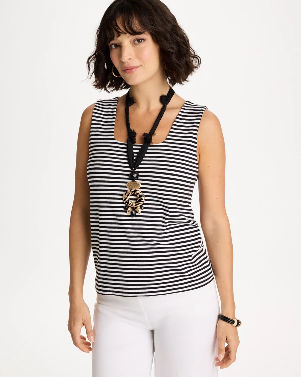 Striped Contour Cotton™ Square Neck Tank Black - Chico's