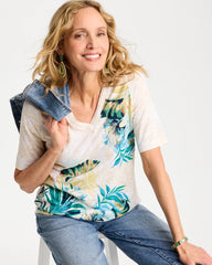 Printed Cotton Slub V-Neck Tee Topanga Green - Chico's