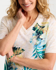 Printed Cotton Slub V-Neck Tee Topanga Green - Chico's