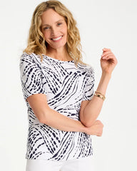 Abstract Pima Elbow Sleeve Tee Passport Blue - Chico's