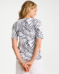 Abstract Pima Elbow Sleeve Tee Passport Blue - Chico's